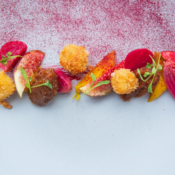 Food 4 Poached Baby Beetroot Norfolk Mardler, fig chutney Top View
